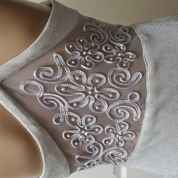 Bari Jay xs slinky silver maxi adorned with pearls mesh panels vintage - Picture 6 of 9